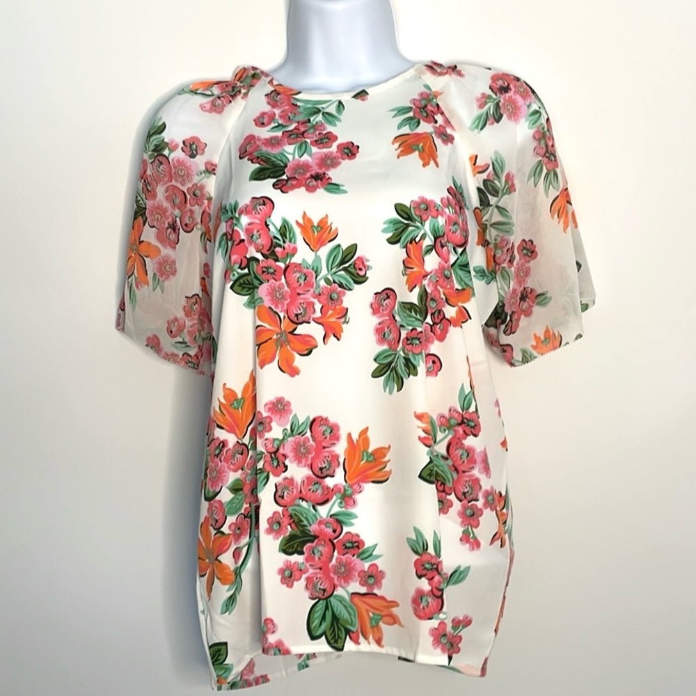 Ann Taylor Petite Capri Garden Pleated Sleeve Top